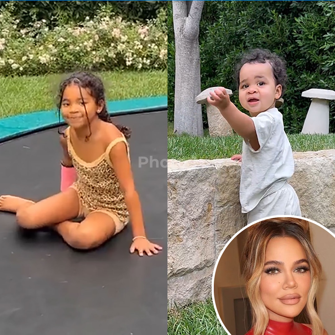 Khloe Kardashian’s Kids True and Tatum Thompson Have Fun Bouncing on a Trampoline in the Rain – E! Online